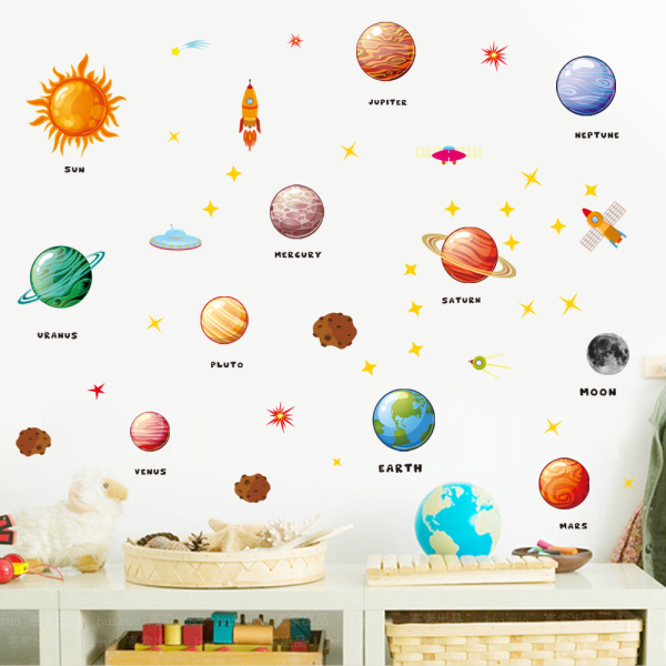 Nio planeter väggdekal kreativa barnrum bakgrund wal