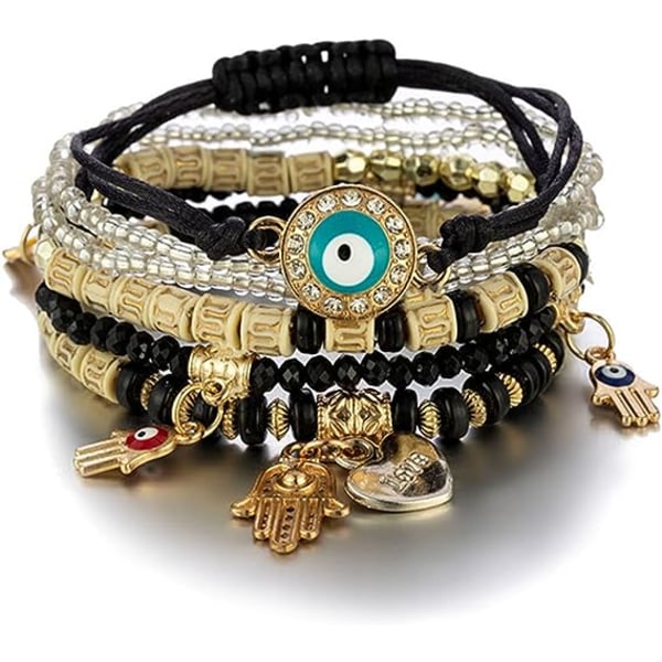 4 st Bohemian stapelbara armband Multilayer Evil Eye Hand Brace