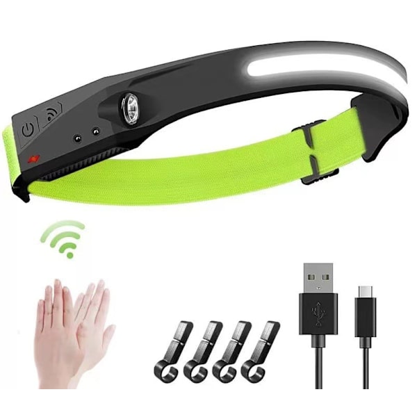 Huvudlampa, 2 st USB-laddningsbar COB induktionsvattentät LED-huvud