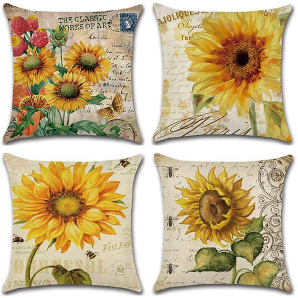 Set med 4 kuddfodral Abstrakt Geometriska Blommor Mönster 45 x 45