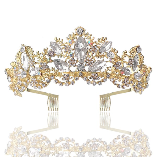 Guld tiara och krona för kvinnor Crystal pannband med kam Rhinest