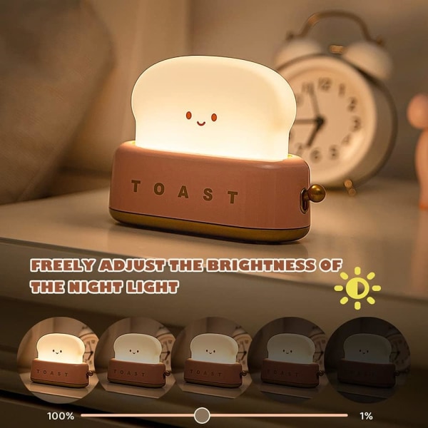 LED Toast Brød Nattlampe, Søt Nattlys USB Oppladbar og