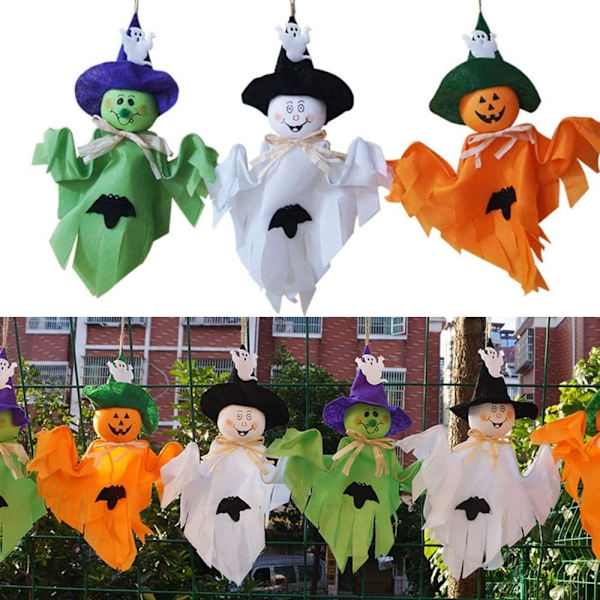 6 stycken Halloween hängande spöke, pumpa spöke halm vindsäck hänge för H
