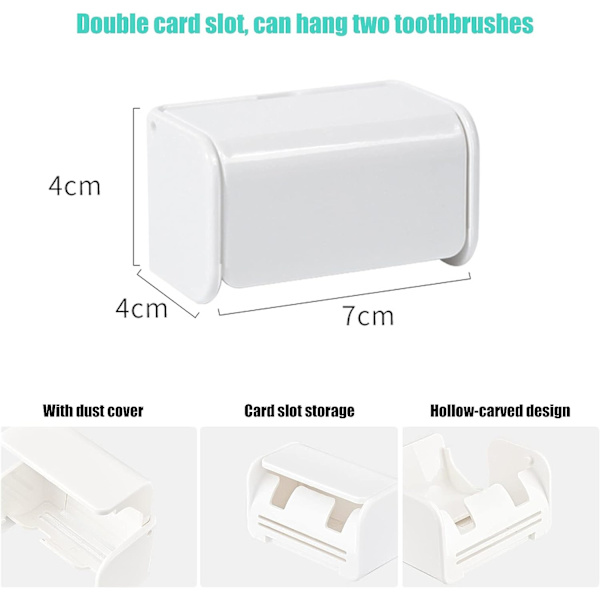2-pack Självhäftande Tandborsthållare Väggmonterad med Lock,Ele