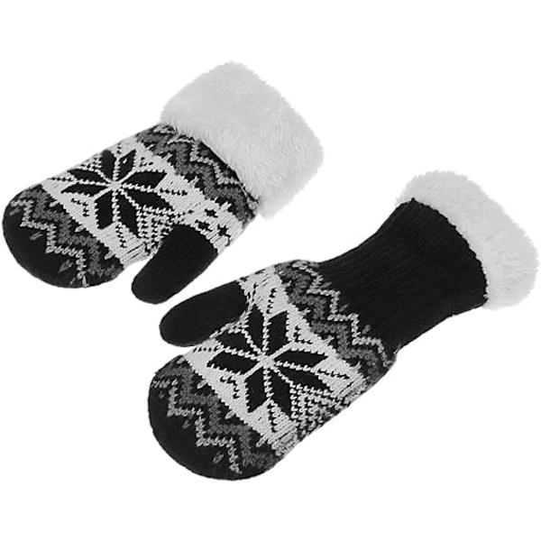 Toddler Kids Vantar Med Snöre Vinter Varma Stretch Stickade Hela Fingrar Snöhandskar Barn Magiska Skidhandskar Fleecefodrade Svart