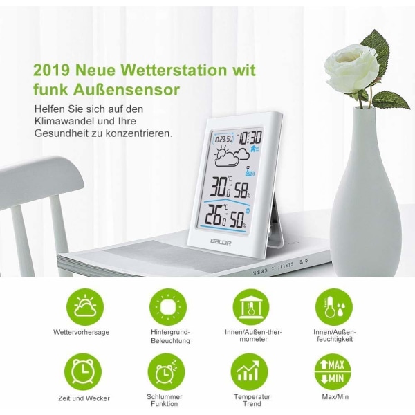 Trådlös väderstation med utomhussensor, digital termometer