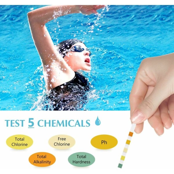 Pool- och spatest-remsor, 5 i 1 vattenkvalitetstest på klor/F