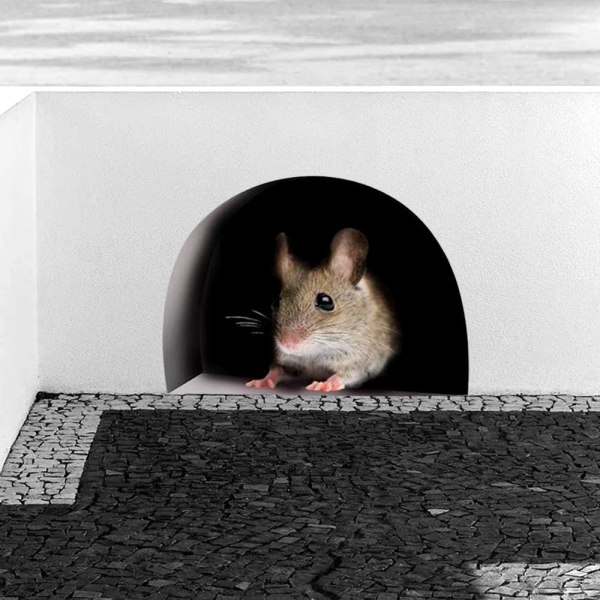 3D Realistic Mouse Hole Wall Decal, Mouse in a Hole, Funny Art, H