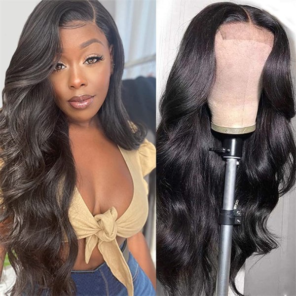 Body Wave Spets Front Människohår Peruker Förplockade Blekta knutar W