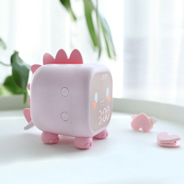 Barnens dinosaurie väckarklocka Barnens digitalklocka med väckningsljus för flickor och pojkar. Söt väckarklocka för födelsedagspresent, barndagen, jul (rosa)