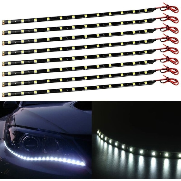 8 Pack 12V SMD LED Strip-ljus för bil och motorcykel 30cm Vit