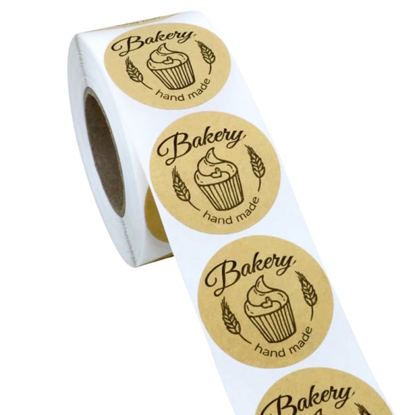 Håndlavede bageri-klistermærker - Runde etiketter til hjemmelavede varer, bageudsalg, bagertilbud - Trykt på rustikt brunt kraftpapir - Klæber på papir, plastikemballage, krukker, dåser