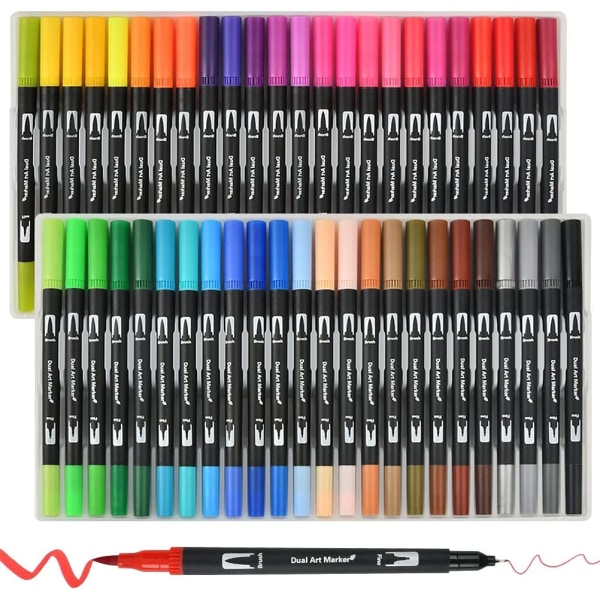 48 färger Akvarellpenna med två spetsar, penselpennor med två spetsar, färgning