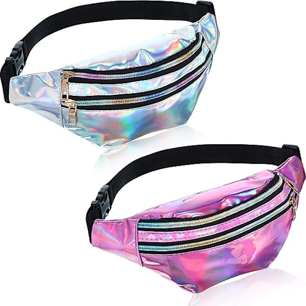 2-pack holografisk midjeväska, metallisk sportmidjeväska för kvinnor,