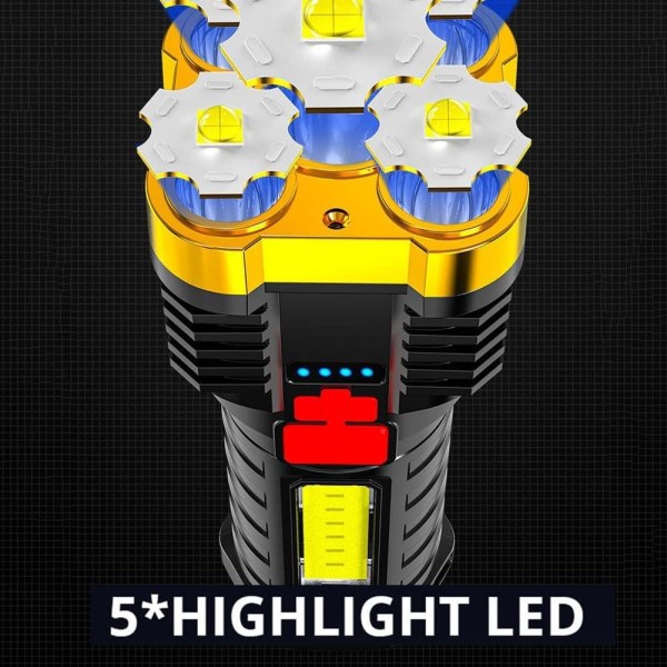 Superstark LED, 5 uppladdningsbara LED-fickor, bärbar stark