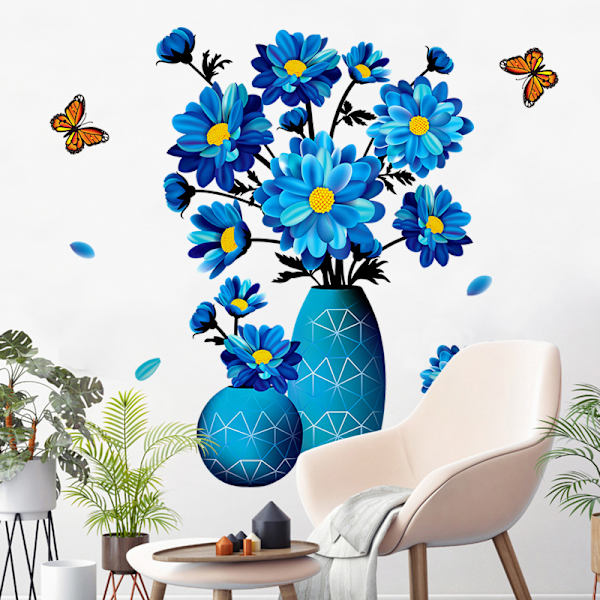 Väggdekal blommor i vas fjärilar Väggdekal Väggdekor