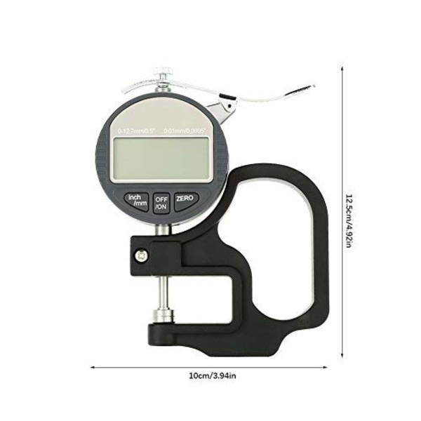 Digital tykkelsesmåler med LCD-skjerm for papir, lær, frotté, garn 0-12,7 mm, 0,01 mm nøyaktighet