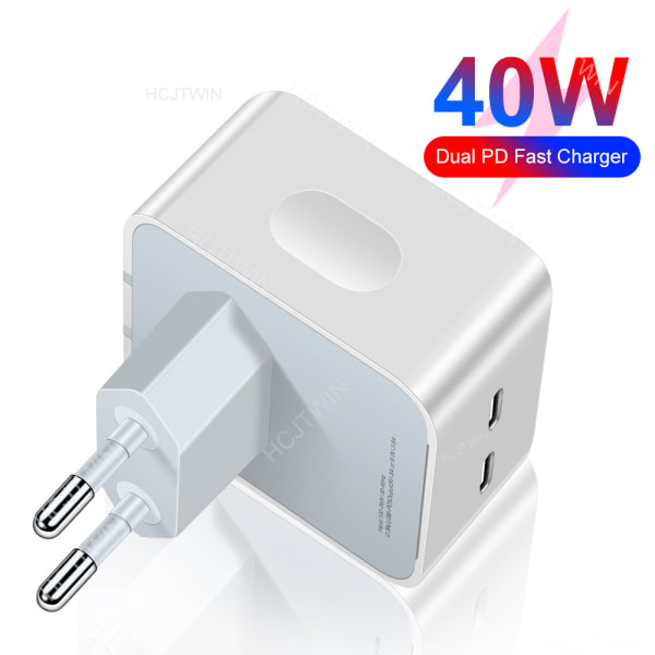 40W USB C snabbladdare, 2 USB-C portar, snabbladdare för iphone 13/