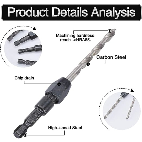2-6mm Vridbor med Hurtigkobling i HSS Rund Skaft - 5 stk