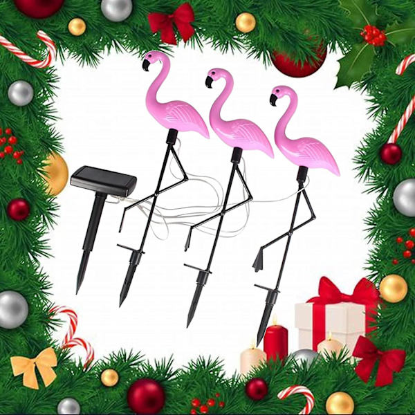 Utomhus solcellslampor, 3-pack Flamingo trädgårds LED-lampor solcellsvatten