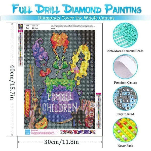 Vuxen Diamond Painting Kit, Halloween Hockey Pocus Diamond Art Ki