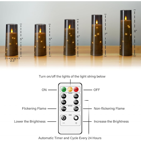 Flamlösa LED-ljus med timer 5 st flimrande flamlösa ljus för Roma