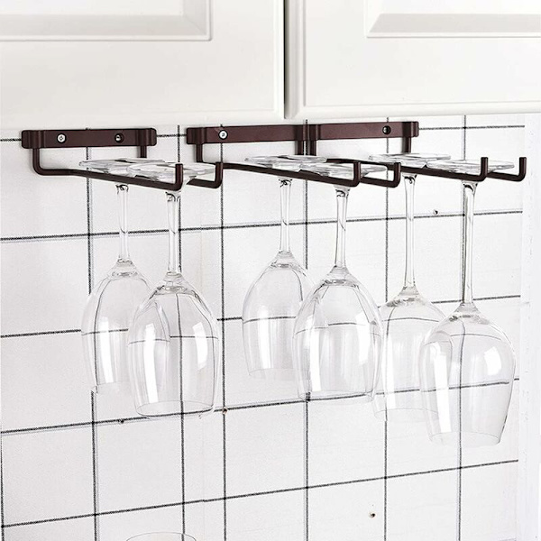 Vinglas Hängare Rack, Under Cabinet Foot Glas Hållare, Vinglas Hängande Hylla, Med Skruvar, Kan Hålla Två Rader Vinglas