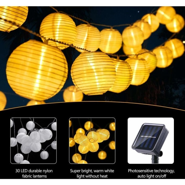 Outdoor Solar String Lights, 6,5M 30 LED utomhuslykta Fairy Li