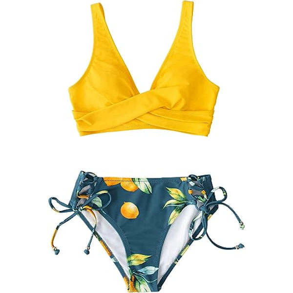 Bikini för kvinnor, tvådelad baddräkt med snörning framtill