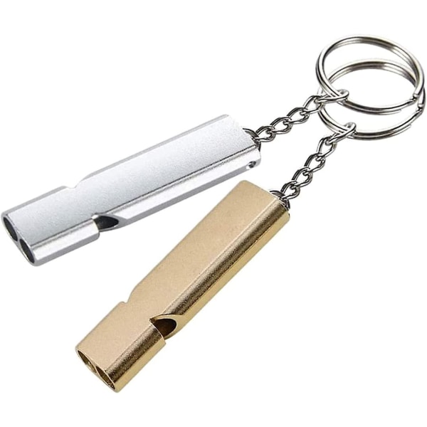 Set med visselpipa Högt nödvisselpipa Metall Nödvisselpipa med nyckelring Domare Utomhus Nödöverlevnadsvisselpipa (guld, silver)