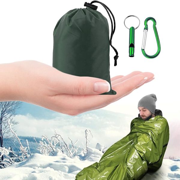 Överlevnadssovsäck, Camping Överlevnadssäck, Utomhus Överlevnadssovsäck med Visselpipa, Kalltålig, Vattentät, Varm, Lämplig för Camping (Grön)