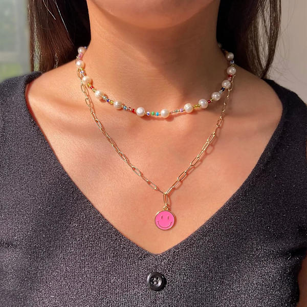Färgglatt Smiley Halsband 14K Guldpläterat Pappersklämma Halsband Preppy Smycken