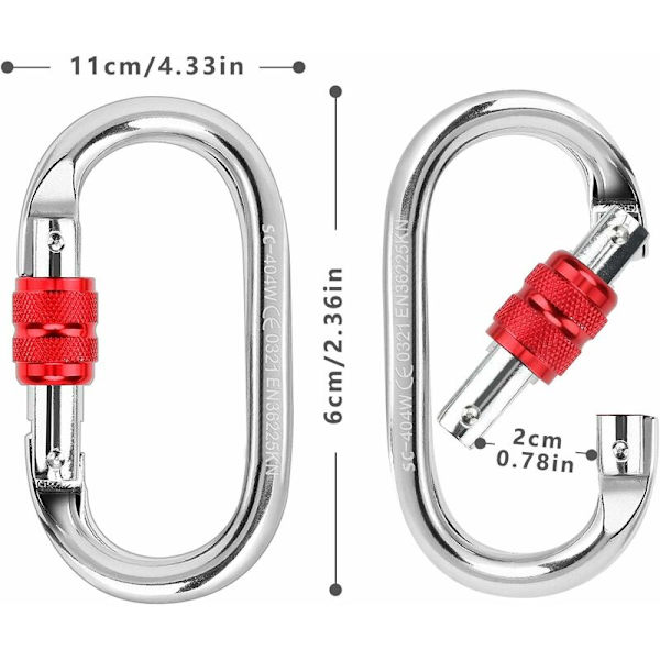 Klätterkarbinhakar, 2 st säkerhetskarbinhakar 25KN O-formade lås