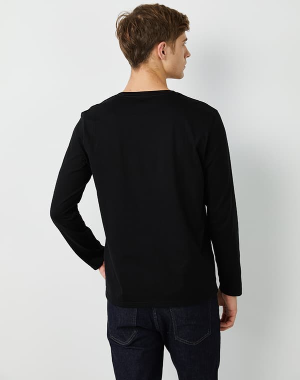 Herre Langærmede Skjorter Casual Athletic Blød Bomuld Sort T-shirts til Mænd