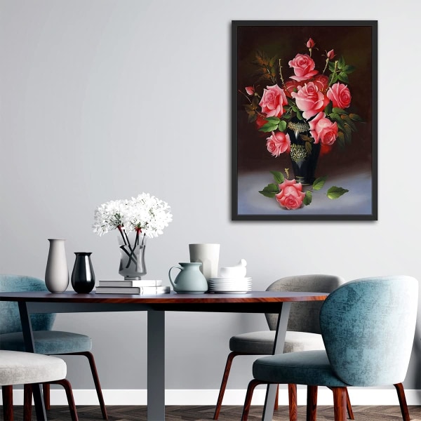 Kukka timanttimaalaus, 5D DIY Pink Rose Diamond Art Painting Set, täydellinen lahja aikuisille ja lapsille aloittelijoille, perheelle ja ystäville, 12x16 tuumaa, kimppu vaaleanpunaisia ruusuja