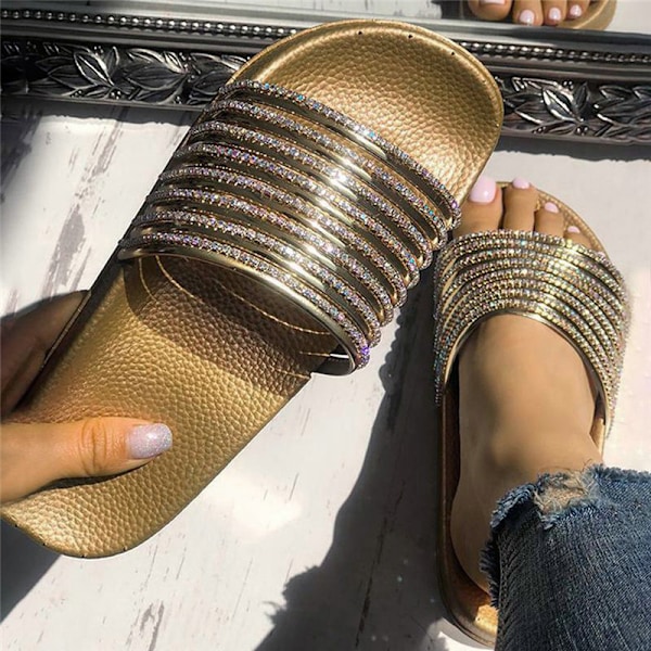 Dam bad- och pooltofflor platta sandaler bad duschtofflor S