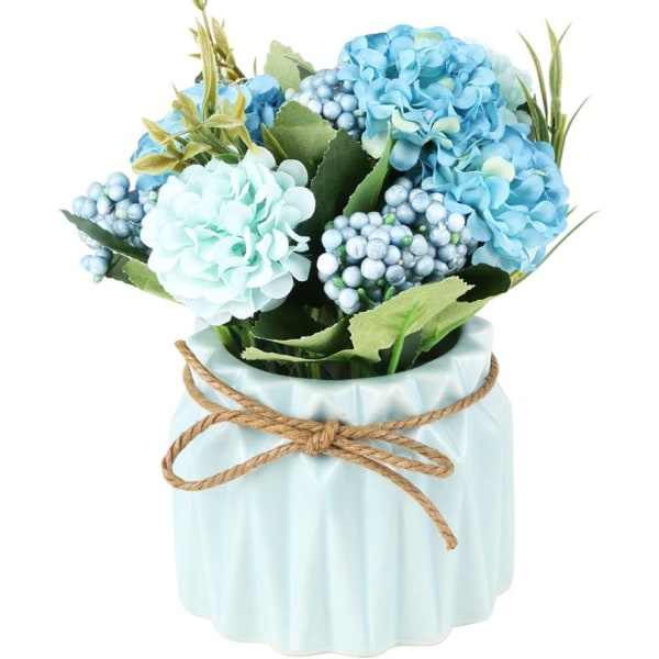 Kunstig hortensia buket med lille keramisk vase falsk silke va