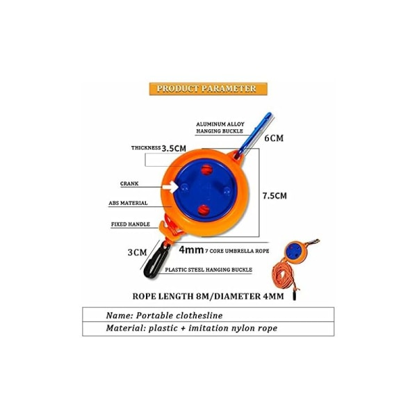 Bærbar Rejse Tøjline til Camping, Indendørs eller Udendørs Brug 8m