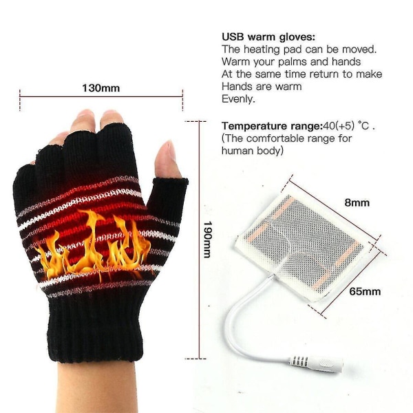 Full Half Finger Winter Warmer Uppladdningsbara elektriska handskar (grå
