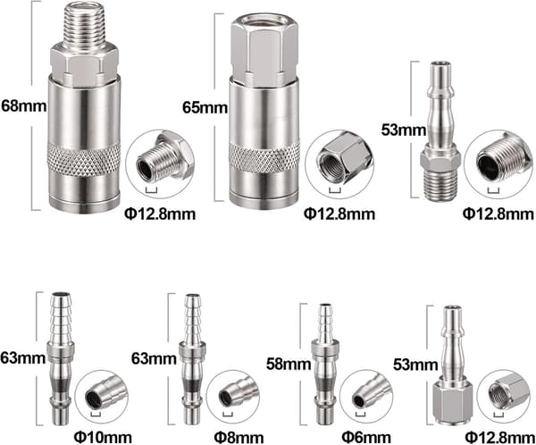12 st 6,35 mm Luftledningsslangkopplingar Han/Hon, Luftledningskopplingar med H