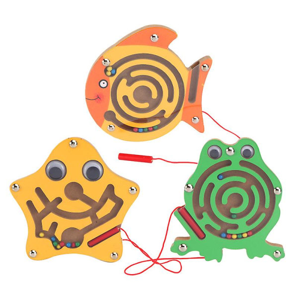 Tre små labyrintlegetøj med magnetiske kuglepenne og perler til træning c