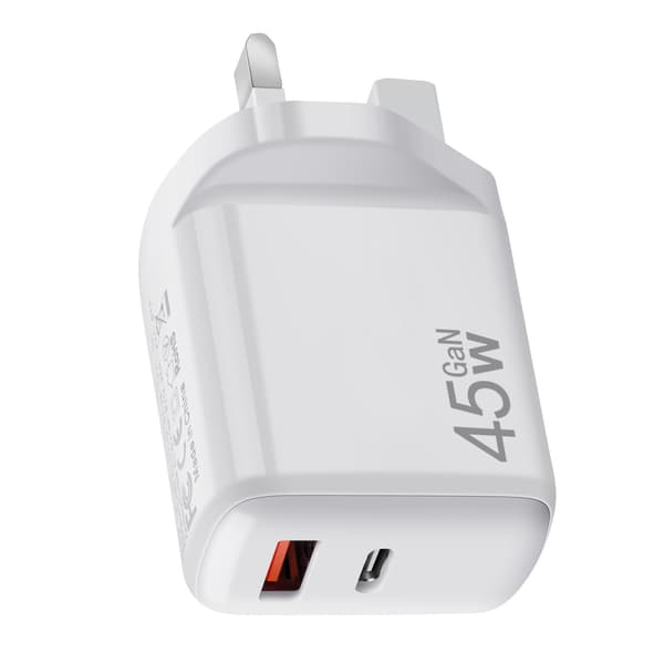 45W 2-portars USB C & USB vit laddare, snabbladdning PD3.0/QC3.0 PP