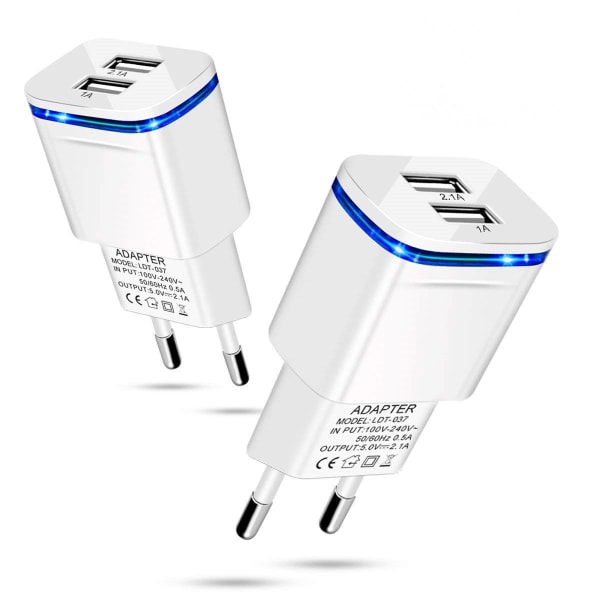 1 st Power USB-laddningsadapter, 2,1A 5V 2-portars universell LED-strömadapter