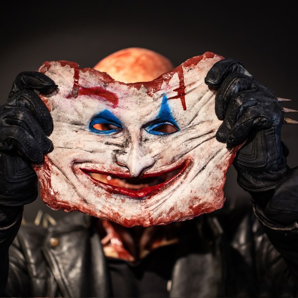 Skummel Halloween-maske, heldekkende latex-skallemaske blodig skrekk-skalle dobbel tåremaske med aktiv hake (Joker dobbel maske)