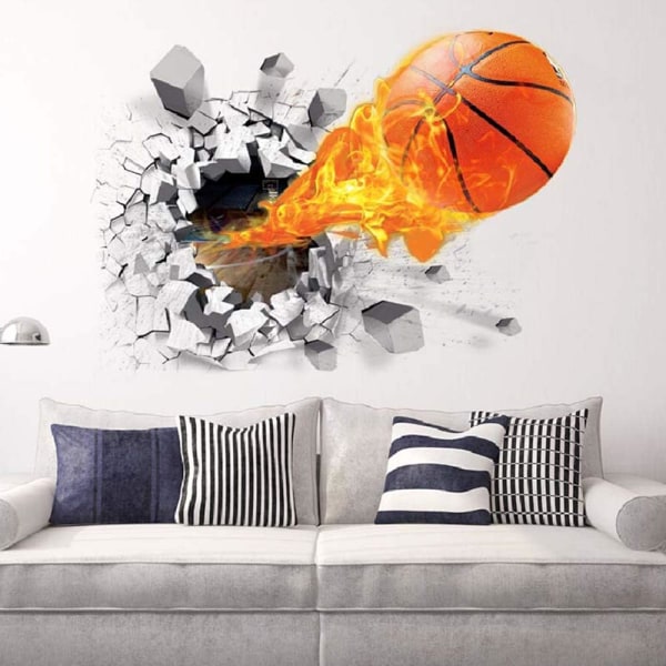 3D Basketboll Väggdekaler Revolutionerande Eldboll Väggdekal Vinyl