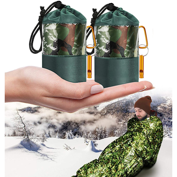 2PCS Reusable Survival Blanket Survival Sleeping Bag for Outdoor Camping an