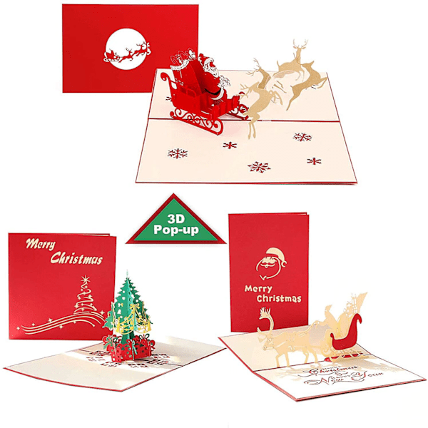 3 Pcs 3D Pop Up Christmas Cards Bundle with Santa, Christmas Tree and Reind