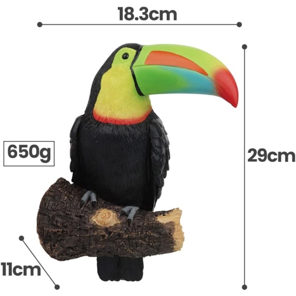 1 kpl Toucan-figuuri, hartsikeinotekoinen lintu, ripustettava puutarha-eläinpatsas ulkokoristeluun