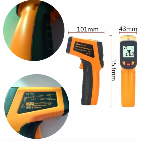 Laser-infrapunamittari Digitaalinen Pistooli -50-600°C，Keltainen
