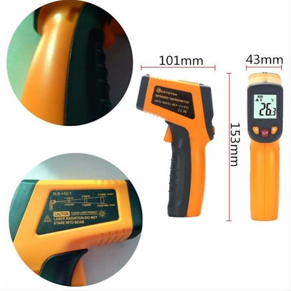 Laser Infraröd Termometer Digital Pistol -50-600°C，Gul